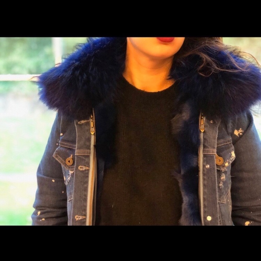 Denim Real Fur Jacket! Size small, NWOT